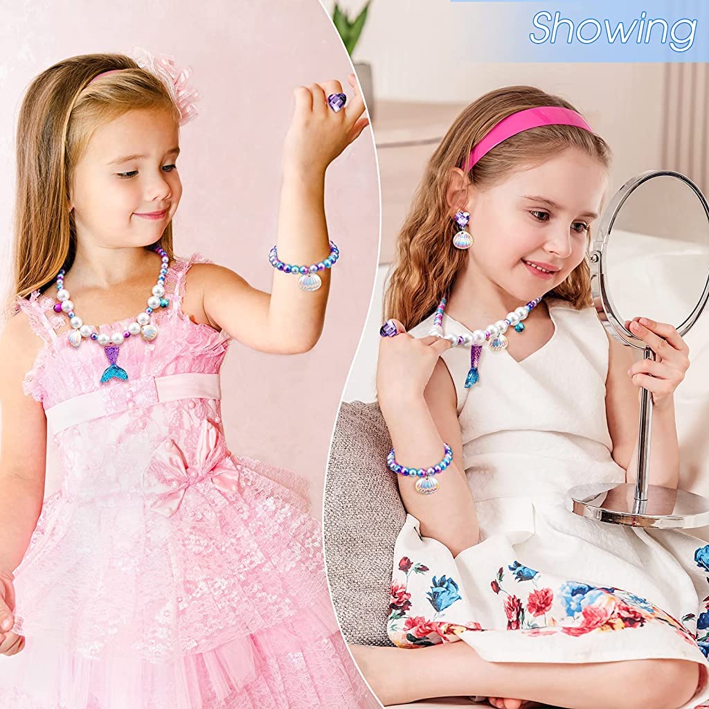 SANNIDHI Set Of 5 Mermaid Necklace Bracelet For Girls Jewelry Kit Pearl Beads Necklace Bracelet Seashell Earrings Ring Combo Set For Party Costume Jewelry Supplies For Toddler Kids Gift SANNIDHI Set Of 5 Mermaid Necklace Bracelet For Girls Jewelry Kit Pearl Beads Necklace Bracelet Seashell Earrings Ring Combo Set For Party Costume Jewelry Supplies For Toddler Kids Gift